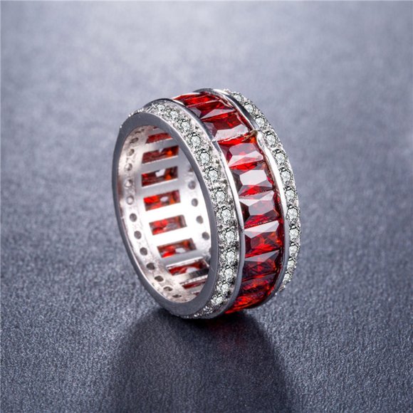 "CZ Anillos Re Rectangle Perfect CutCZ Baguette Crystal Eternity Ring, UNVN12347 - Picture 4 of 4